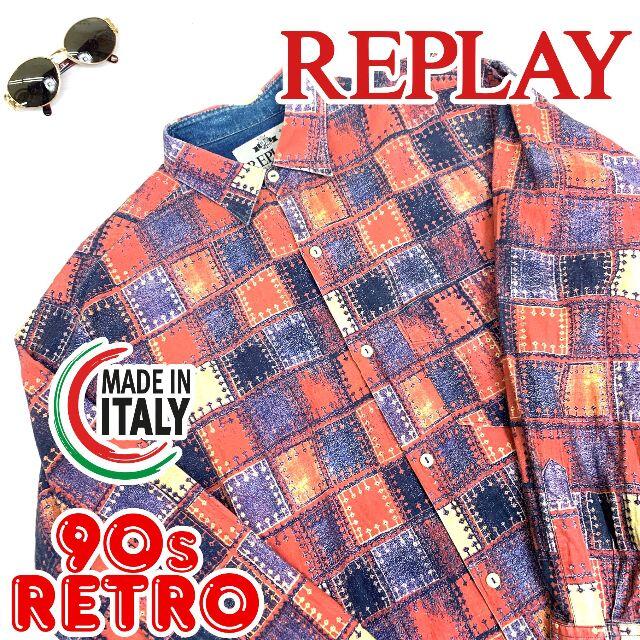 Replay - イタリア製 90s リプレイ ビンテージ アート柄 総柄シャツ L