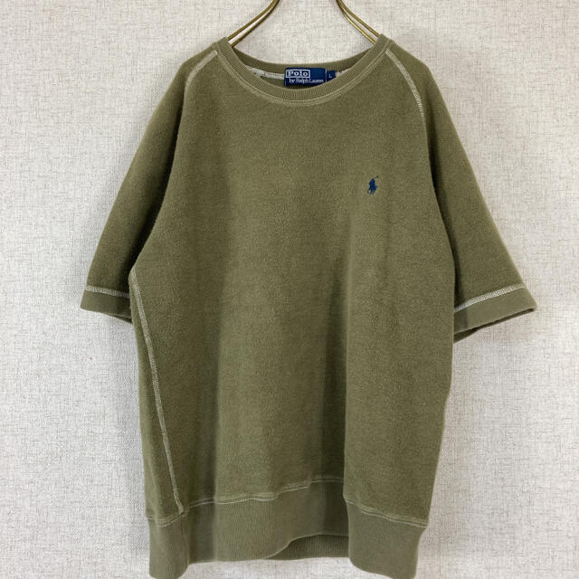 POLO RALPH LAUREN(ポロラルフローレン)のポロ ラルフローレン Tシャツ パイル生地 厚手 ワンポイント 刺繍ロゴ カーキ メンズのトップス(Tシャツ/カットソー(半袖/袖なし))の商品写真