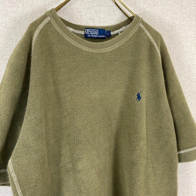 POLO RALPH LAUREN(ポロラルフローレン)のポロ ラルフローレン Tシャツ パイル生地 厚手 ワンポイント 刺繍ロゴ カーキ メンズのトップス(Tシャツ/カットソー(半袖/袖なし))の商品写真