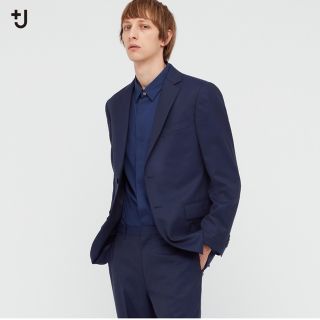 ユニクロ(UNIQLO)のUNIQLO ＋J ウールテーラードジャケット　ストライプ　ネイビー(テーラードジャケット)