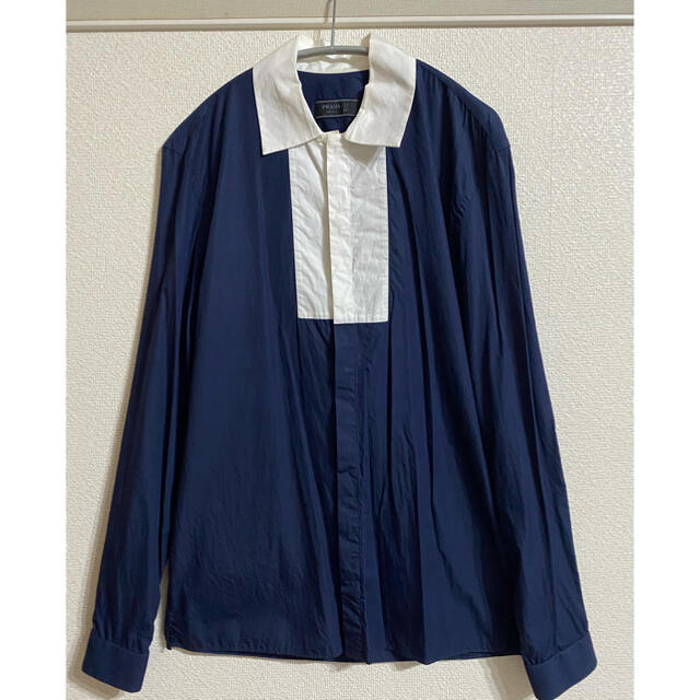 PRADA - PRADA プラダ 13ss バイカラーシャツ ネイビーの通販 by PRADA - PRADA プラダ 13ss バイカラーシャツ ネイビーの通販 by