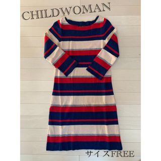 チャイルドウーマン(CHILD WOMAN)のCHILDWOMAN チャイルドウーマン　七分丈　ニットワンピース(ひざ丈ワンピース)