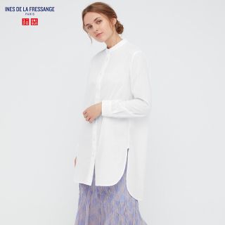 ユニクロ(UNIQLO)の新品 UNIQLO×イネス スタンドカラーチュニック バンドカラーシャツ 白 S(シャツ/ブラウス(長袖/七分))