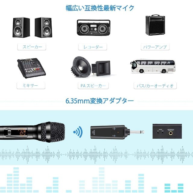 WisFox ダイナミックマイク ワイヤレスマイク UHF 高音質 2個セットの