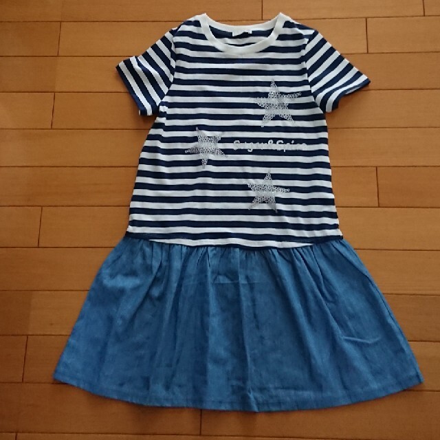 GU(ジーユー)の未使用 GU 130cm ボーダーデザイン ワンピース キッズ/ベビー/マタニティのキッズ服女の子用(90cm~)(ワンピース)の商品写真