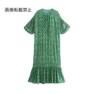 ザラ(ZARA)の🌼春新作💐4107◆green ヴィンテージ風 レトロ 花柄 ワンピース(ひざ丈ワンピース)