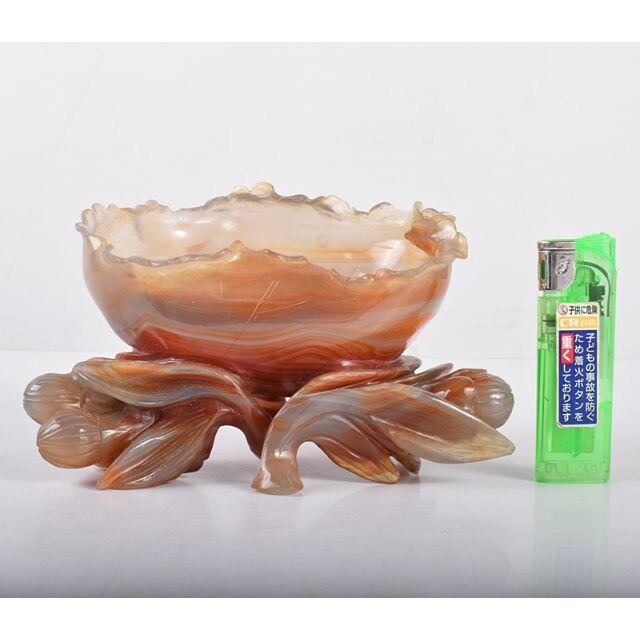 中国 赤瑪瑙彫刻 蓮葉形飾鉢 筆洗 水孟 M R3501