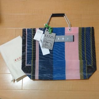 マルニ(Marni)の新品タグ付き マルニ ストライプバッグ ブルー(トートバッグ)