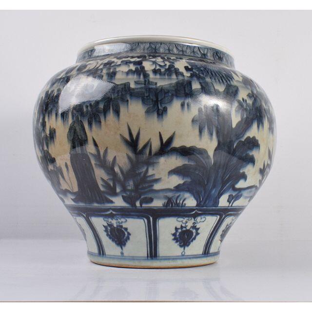 中国 元染 青花 山水人物文瓶 M R3519C 中国 元染 青花 山水人物文瓶 M R3519C