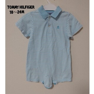 トミーヒルフィガー(TOMMY HILFIGER)のTOMMY HILFIGER 水色ボーダー ポロシャツロンパース 18～24m(ロンパース)