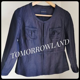 トゥモローランド(TOMORROWLAND)のトゥモローランド　ノーカラージャケット　シルク　麻　ネイビー　春夏物(ノーカラージャケット)