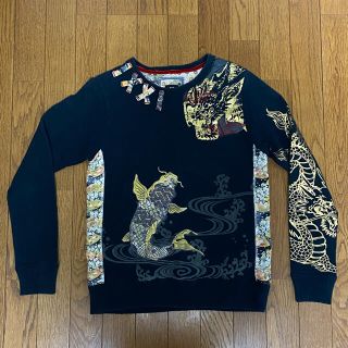 カラクリタマシイ(絡繰魂)の雅結　S  龍　鯉　刺繍　和柄　龍鯉　ロンT  長袖シャツ　黒　ブラック(Tシャツ/カットソー(七分/長袖))