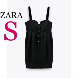 ザラ(ZARA)の新品未使用 ZARA ビジューボタン付きストラップワンピース ダレノガレ明美着用(ミニワンピース)