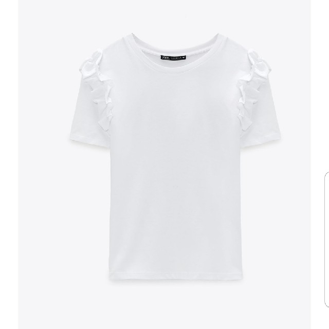 ZARA(ザラ)のZARA　(M　白)　フリル付きTシャツ レディースのトップス(Tシャツ(半袖/袖なし))の商品写真