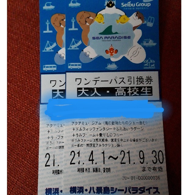 八景島シーパラダイス　大人・高校生チケット　2枚期限は20231231までです