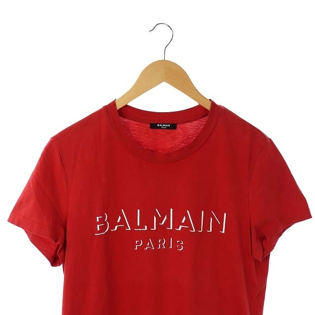 50cm着丈バルマン ロゴプリント Tシャツ カットソー 半袖 M 赤 レッド