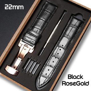 【22mm 】腕時計 互換 バンド 本革 Dバックル スライド式 バネ棒(レザーベルト)