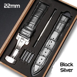 【22mm 】腕時計 互換 バンド 本革 Dバックル スライド式 バネ棒(レザーベルト)
