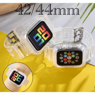 Apple Watch クリアバンド　42mm 44mm 透明(ラバーベルト)