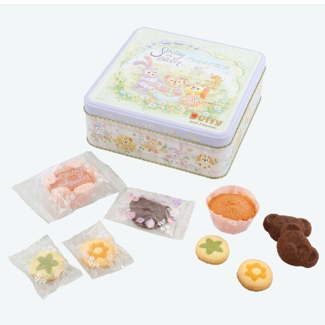 Disney(ディズニー)のダッフィーフレンズ　スプリングインブルーム　アソーテッドスウィーツ缶 食品/飲料/酒の食品(菓子/デザート)の商品写真