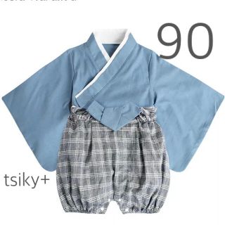 ベビー袴　ブルー　90 初節句　子供の日　お食い初め　袴　百日祝い(和服/着物)