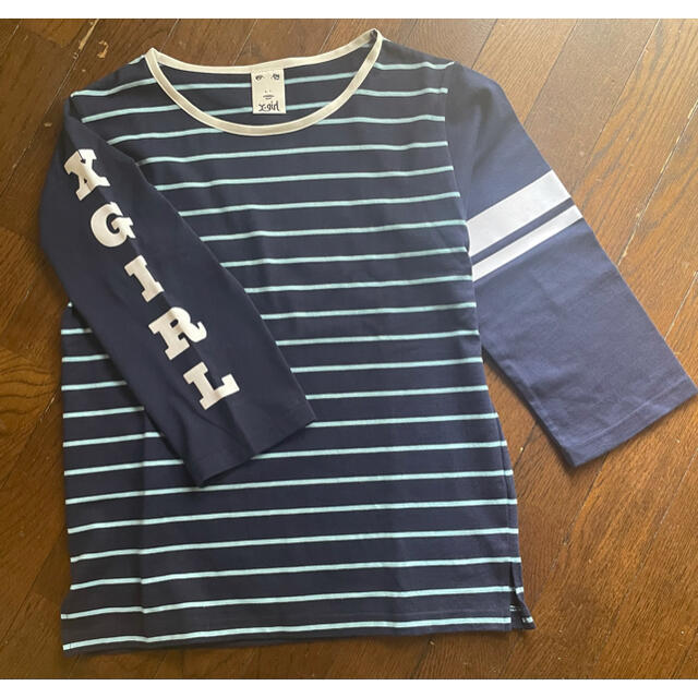 X-girl(エックスガール)の《未着用》x-girl ボーダー×ロゴ プリント 7分袖 Tシャツ レディースのトップス(Tシャツ(長袖/七分))の商品写真