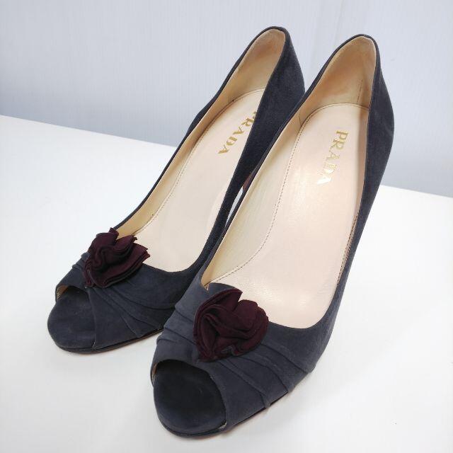 PRADA - プラダ ヤギ革 スエード パンプス オープントゥ 37 PJ065の