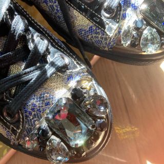 ミュウミュウ　スニーカー　36 ビジュー　ブルー　金　ゴールド　miumiu