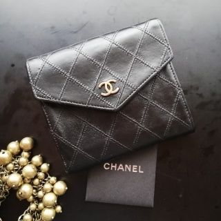 シャネル(CHANEL)のぴんく様専用♡ビンテージCHANELビコローレ折財布/ブラック(財布)