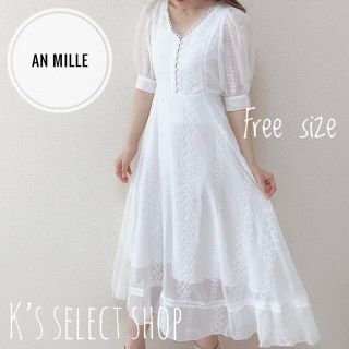 エブリン(evelyn)の♡美品♡【An mille】シフォン 花刺繍 ロングワンピース ホワイト(ロングワンピース/マキシワンピース)