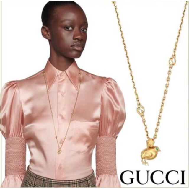 Gucci(グッチ)のグッチ GUCCI ネックレス ゴールド グリーン クリスタル ヒヨコ メタル レディースのアクセサリー(ネックレス)の商品写真