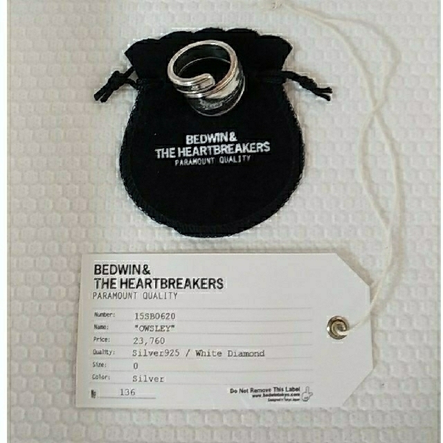 BEDWIN スプーンリング ホワイトダイヤ入り指輪  シルバー925 付属品付