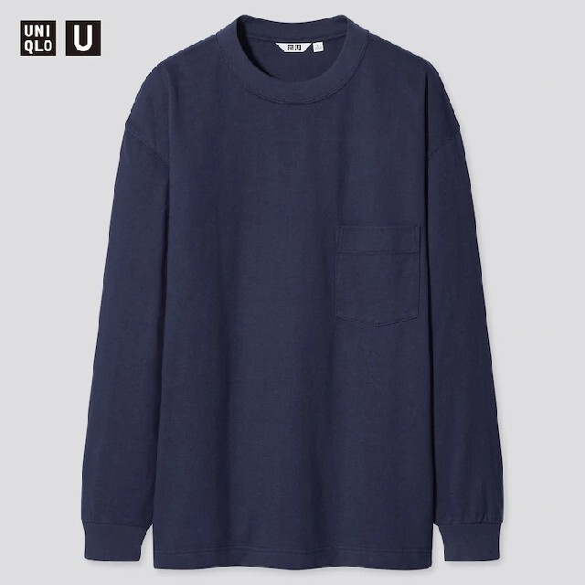UNIQLO(ユニクロ)のユニクロU クルーネックT(長袖) 男女兼用 S ネイビー&ダークブラウン レディースのトップス(Tシャツ(長袖/七分))の商品写真