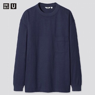 ユニクロ(UNIQLO)のユニクロU クルーネックT(長袖) 男女兼用 S ネイビー&ダークブラウン(Tシャツ(長袖/七分))