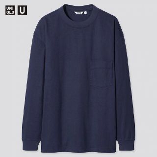 ユニクロ(UNIQLO)のユニクロU クルーネックT(長袖) 男女兼用 S ネイビー&ダークブラウン(Tシャツ(長袖/七分))