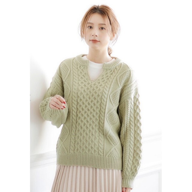 INGNI(イング)の270*NEW!!INGNI/イング★ケーブルスキッパー/ニット✩ミントグリーン レディースのトップス(ニット/セーター)の商品写真