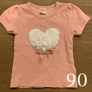 ハートアクセント♡ピンク半袖トップス90センチ(Tシャツ/カットソー)