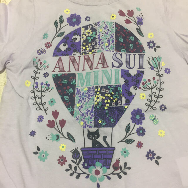 ANNA SUI mini(アナスイミニ)のアナスイミニ ネコ気球花プリントTシャツ 120  ラベンダー 新品 キッズ/ベビー/マタニティのキッズ服女の子用(90cm~)(Tシャツ/カットソー)の商品写真