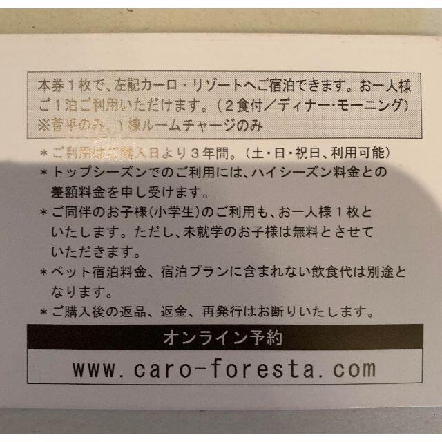 カーロフォレスタ　全日宿泊券　パープル　1枚　カーロリゾート チケットの施設利用券(その他)の商品写真