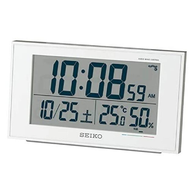 SEIKO(セイコー)のSEIKO デジタルクロック 置き時計 カレンダー 快適度 温湿度表示 白パール インテリア/住まい/日用品のインテリア小物(置時計)の商品写真