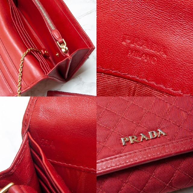 PRADA(プラダ)の【美品】PRADA (プラダ)  テスートキルト パスケース付き長財布 レッド！ レディースのファッション小物(財布)の商品写真