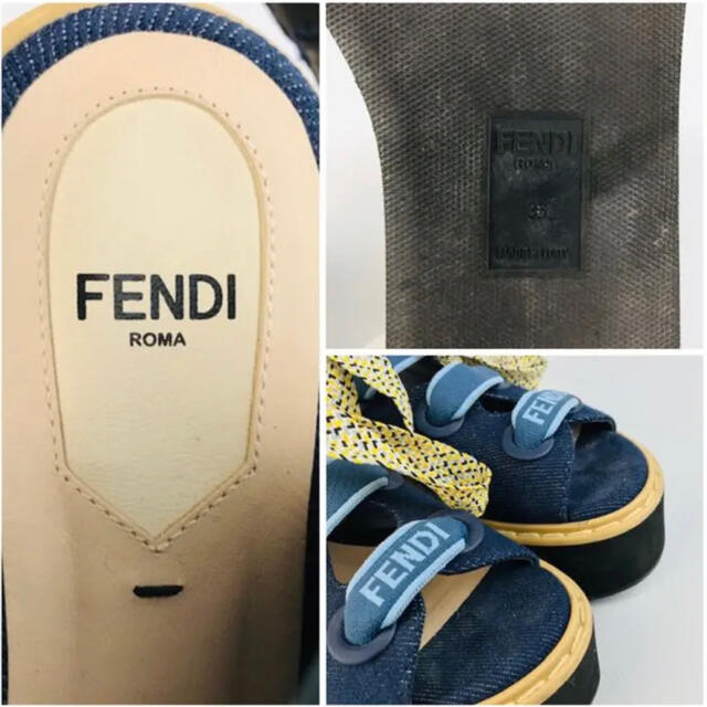 FENDI(フェンディ)の美品★FENDI・デニム地 アンクルリボン プラットフォームサンダル（36） レディースの靴/シューズ(サンダル)の商品写真