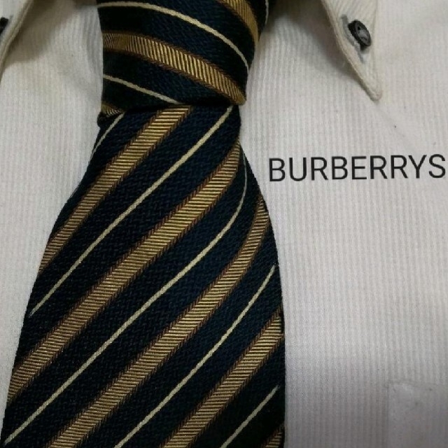 BURBERRY(バーバリー)の希少★バーバリーBURBERRYSホースロゴ入光沢ストライプネクタイヴィンテージ メンズのファッション小物(ネクタイ)の商品写真