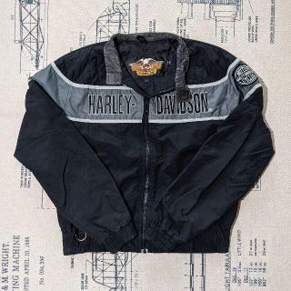 ハーレーダビッドソン(Harley Davidson)のHARLEY DAVIDSON ジャケット ブラック 90s ビッグロゴ 刺繍(ライダースジャケット)