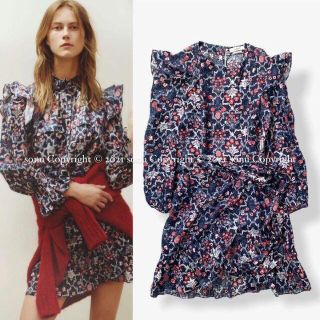 イザベルマラン(Isabel Marant)の2019SSイザベルマランエトワールTELICIAリネン花柄ミニワンピース 36(ミニワンピース)