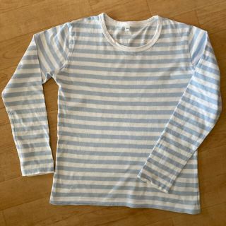 ムジルシリョウヒン(MUJI (無印良品))のused  150  白と水色のボーダー柄ロンT(Tシャツ/カットソー)