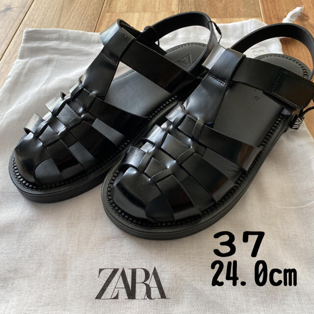 【新品未使用】ZARA フラットケージサンダル　37