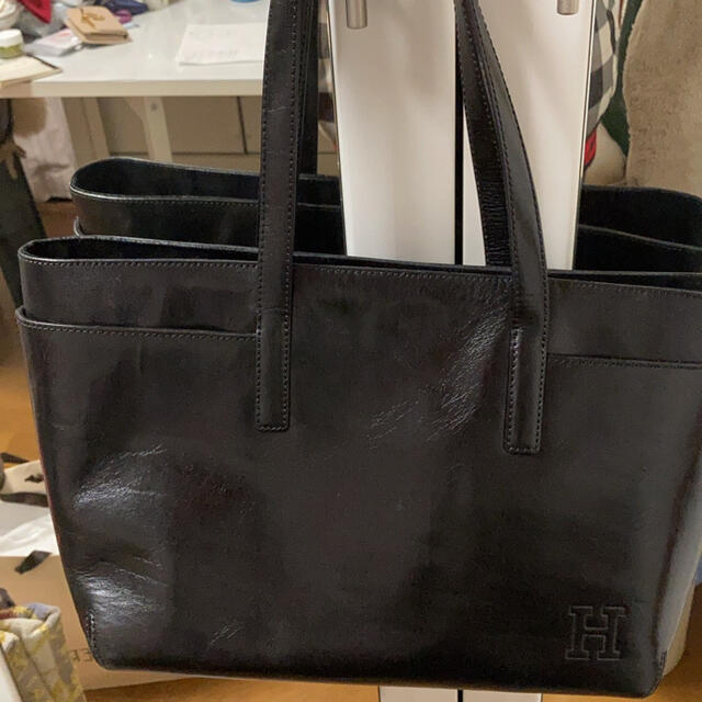 ヒロフ 黒のシンプル牛革トートバッグ 美品 - トートバッグ
