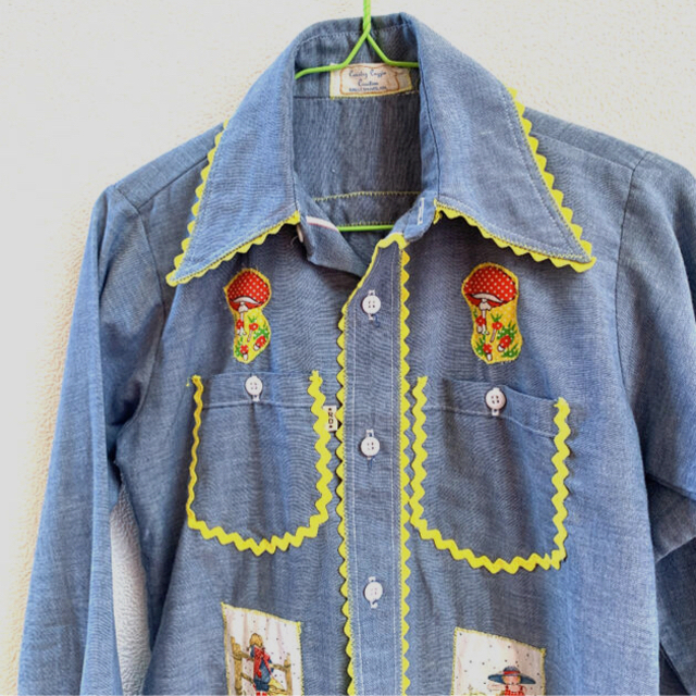 70s  vintage パッチワークシャンブレーシャツ レディースのトップス(シャツ/ブラウス(長袖/七分))の商品写真
