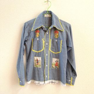 70s  vintage パッチワークシャンブレーシャツ(シャツ/ブラウス(長袖/七分))